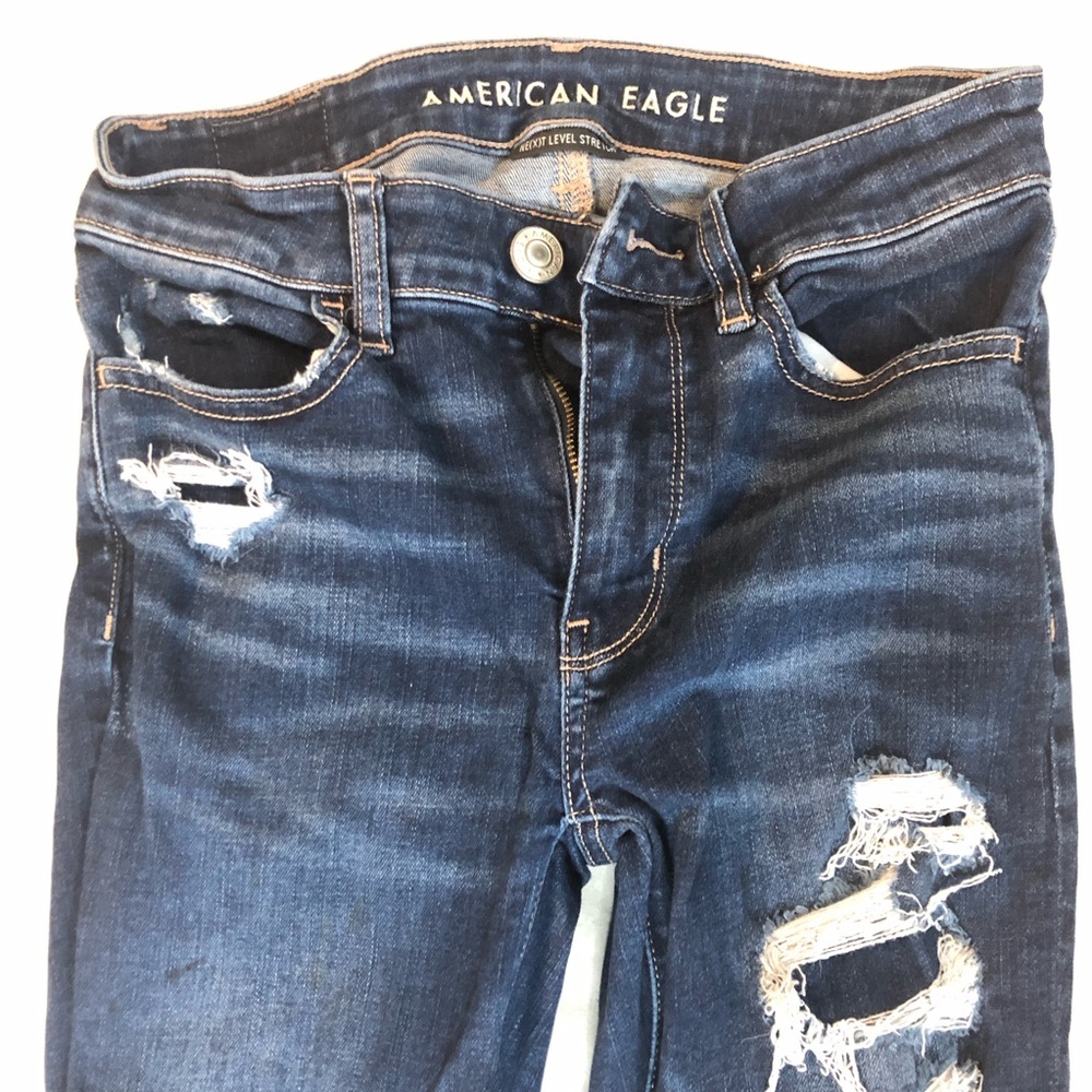 American Eagle Distressed Jeans next level stretch hi-rise jegging crop size 2 - Picture 5 of 12
